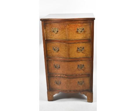 A Mid/late 20th Century Burr Walnut Serpentine Fronted Miniature Chest of Four Long Drawers on Bracket Feet, 47cm wide 