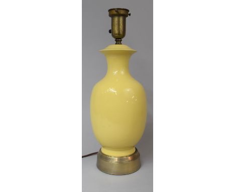 A French Yellow Glazed Ceramic Vase Shaped Table Lamp, 50cm High 