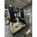 Crown 3,000 LB. Electric Forklift, Solid Tires, S/N 1A148854, w/ Cascade Carton Clamp Attachment, 1,