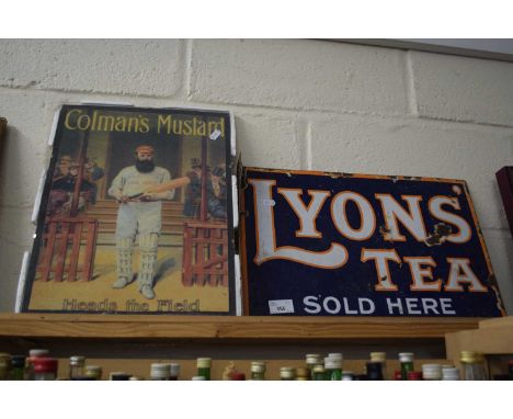 A small enamel sign marked Lyons Tea and a reproduction Colmans Mustard sign (2)