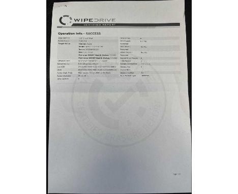 APPLE MAC BOOK AIR model A1466, accompanied by a Wipedrive certificate