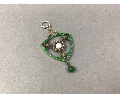 SILVER AND ENAMEL OPEN WORK PENDANT with central floral motif6cm x 3cm, photo of back added, overall good condition no major 