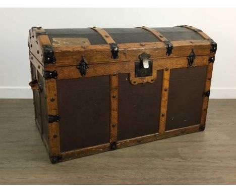 DOME TOP TRUNK along with another travel trunk and a vintage suitcase trunk 92cm wide Qty: 3