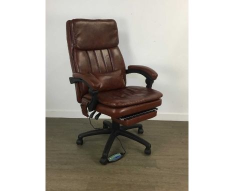 OFFICE MASSAGE CHAIR BY VINSETTO in brown vinylThis item has not been electronically tested, some dust and small minor stains