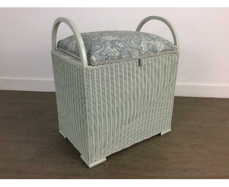LLOYD LOOM OTTOMAN  with hinged cover46cm wideClean item. Has been repainted and re-upholstered. Some minor chips to paintwor