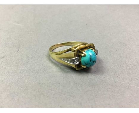 TURQUOISE AND DIAMOND DRESS RING AND OTHER JEWELLERY the turquoise and diamond ring set in eighteen carat gold, along with a 