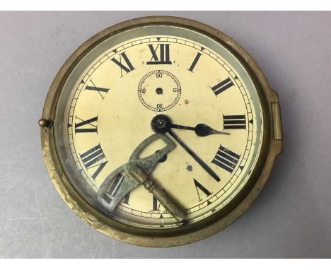 SMALL SHIP'S TYPE BRASS CASED PORTHOLE CLOCK AND OTHER ITEMS the clock mid-20th century, unmarked, along with a Venner time s