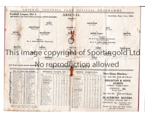 ARSENAL       Programme for the home League match v Manchester City 21/9/1935, folded and slightly worn.    Fair