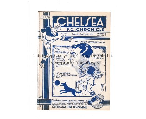CHELSEA       Programme for the home League match v Arsenal 24/4/1937, ex-binder.      Generally good