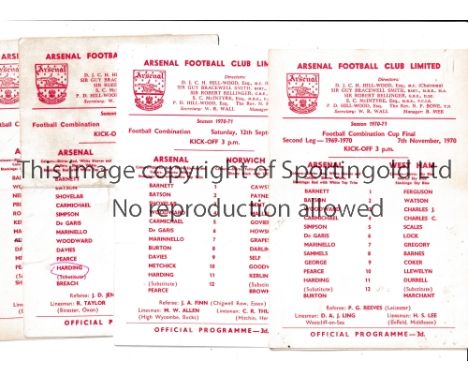 ARSENAL       Five single card programmes for the home matches in Double Season 1970/1 v Ipswich, team change, Swindon, horiz