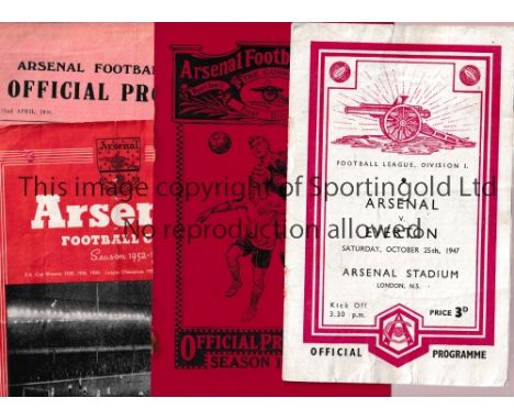 ARSENAL       Five home programmes v Portsmouth 29/12/34 Championship season,  staples rusted away,  Derby County 22/4/46, Ev