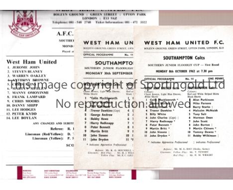WEST HAM UNITED      Twenty six home programmes for SJFC ties v Southampton 62/3 and 63/4, QPR 63/4, 68/9 and 89/90, Tottenha