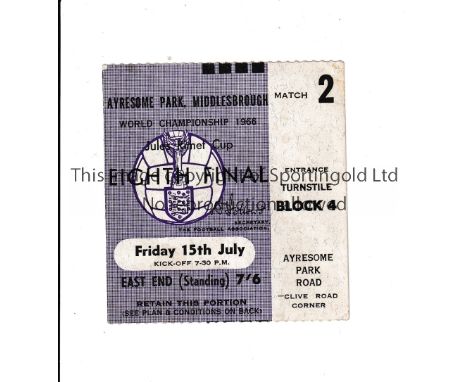 1966 WORLD CUP TICKET / AYRESOME PARK     Ticket for North Korea v Chile 15/7/1966.    Good