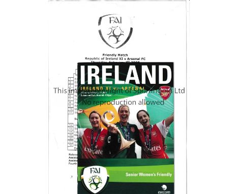 IRELAND WOMEN V ARSENAL WOMEN 2008      Programme and team sheet for the Friendly match played at Dalymount Park, Dublin 7/2/