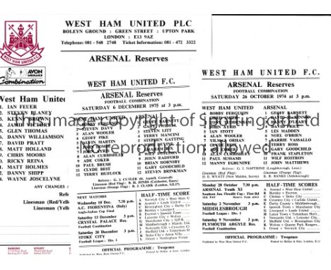 WEST HAM UNITED V ARSENAL      Eleven programmes for Football Combination matches at West Ham 74/5, 75/6, 76/7, 83/4, 86/7, 8