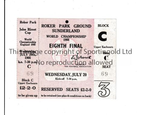 1966 WORLD CUP TICKET / ROKER PARK     Unused ticket for China v Russia 20/7/1966.    Very good