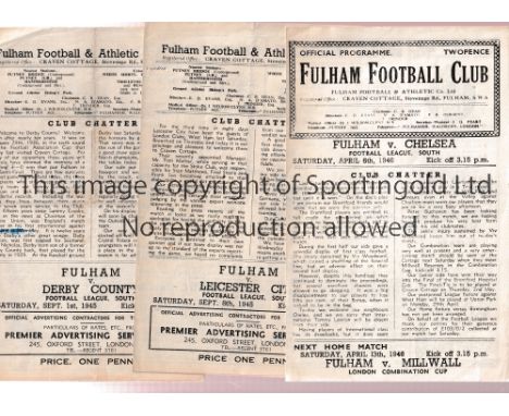 FULHAM      Fifteen home programmes v Chelsea, Leicester City, Derby County, Coventry City, Aston Villa, Arsenal, Plymouth, N