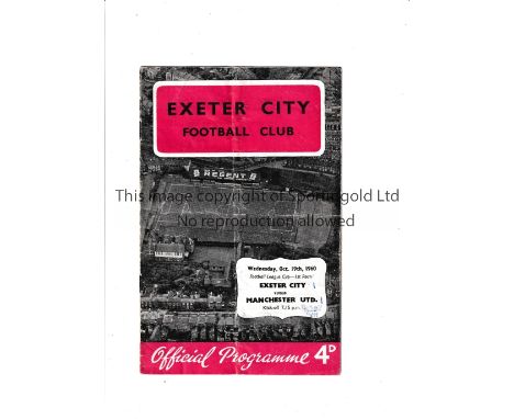 MANCHESTER UNITED     Programme for their first ever League Cup tie away v Exeter City 19/10/1960, folded and writing on the 