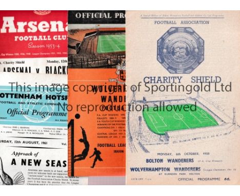 CHARITY SHIELD PROGRAMMES     Four programmes for Arsenal at home v Blackpool 1953, team changes and scores entered, Bolton W