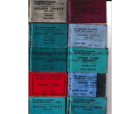 SUNDERLAND      Ten season ticket booklets 1957/8, 1960/1, 1961/2, 1962/3, 1963/4, 1964/5, 1965/6, 1966/7, 1968/9 and 1973/74