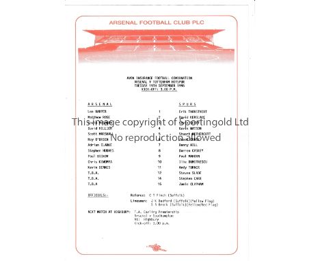 TOTTENHAM HOTSPUR      Fifty away Reserve Team programmes from the 1980's onwards including matches at Arsenal, Birmingham, B