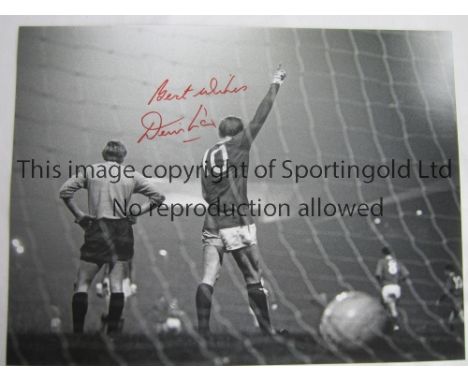 DENIS LAW       Autographed 16 x 12 photo of Law celebrating one of his four goals in a 7-1 victory over Waterford United in 