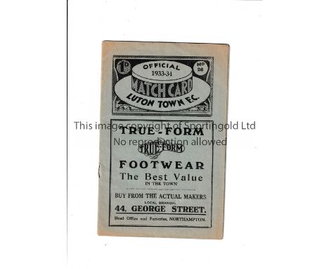 1934 LUTON TOWN V ARSENAL FA CUP / HERBERT CHAPMAN OBITUARY   Programme for the FA Cup tie at Luton on 13/1/34 which includes