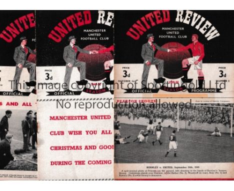 MANCHESTER UNITED       Twelve home programmes  1949/50 v Burnley, minor repair, Everton, Arsenal, slightly marked and Sunder