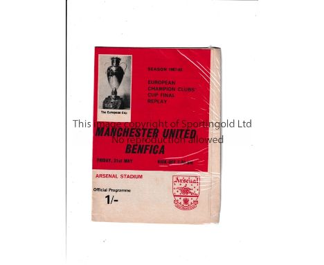 1968 EUROPEAN CUP FINAL REPLAY / MANCHESTER UNITED V BENFICA / AT ARSENAL F.C.     An original uncut sheet with all 16 pages 