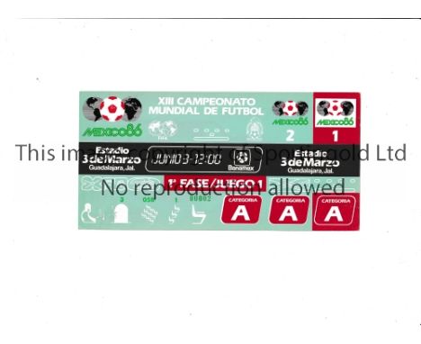 1986 WORLD CUP       Unused ticket for Algeria v Northern Ireland 3/6/1986 at the 3rd of March Stadium. Staple holes on the l