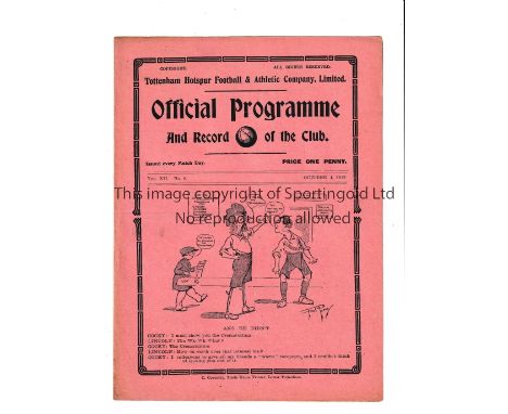 TOTTENHAM HOTSPUR        Programme for the home London Combination match v Millwall 4/10/1919.    Generally good