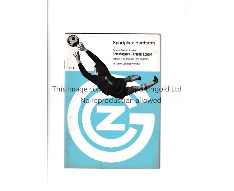 ARSENAL     Programme for the away European Cup tie away v Grasshoppers Zurich 20/10/1971.    Good
