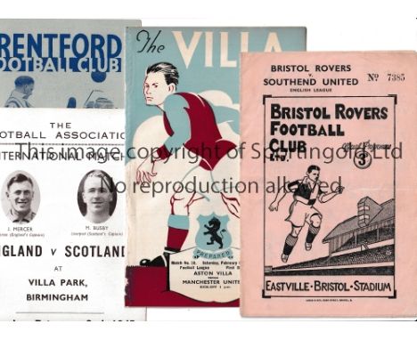 1940'S FOOTBALL PROGRAMMES      Eight programmes, Bristol Rovers v Southend 48/9, Aston Villa v Wolves 16/9/1944, ex-binder a