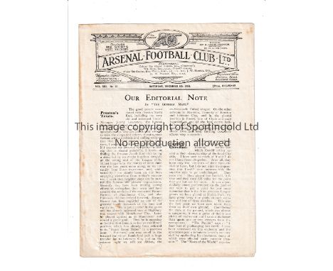 ARSENAL     Programme for the home League match v Preston North End 6/12/1924, tiny holes at the top and bottom on the left. 