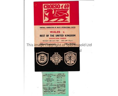 GEORGE BEST     Programme and ticket for Wales v Rest of the United Kingdom 28/7/1969 at Cardiff City FC, in which Best appea