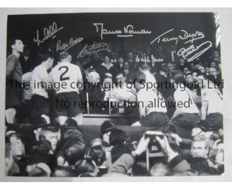 TOTTENHAM HOTSPUR     Autographed 16 x 12 photo of captain Danny Blanchflower receiving the First Division trophy from the Pr