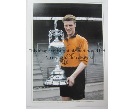 RON FLOWERS      Autographed 16 x 12 photo Edition of the Wolves left-half posing with the First Division trophy at Molineux 