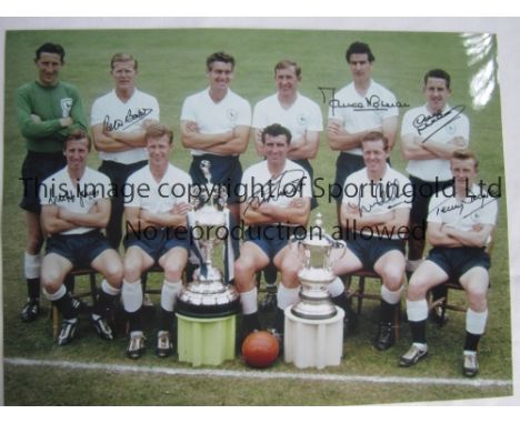 TOTTENHAM HOTSPUR     Autographed 16 x 12 photo of players posing with the FA Cup and the First Division trophy at White Hart