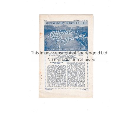 SHREWSBURY TOWN V NEW BRIGHTON 1950-1 / FIRST SEASON &amp; LAST LEAGUE MATCH    Programme for the League match at Shrewsbury 