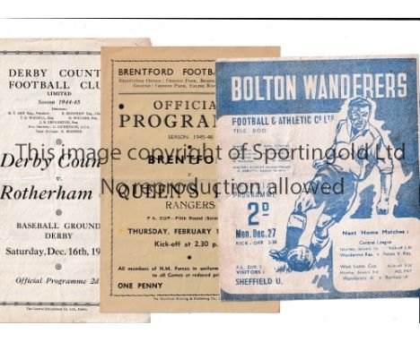 1940'S FOOTBALL PROGRAMMES       Ten programmes including Arsenal v Wolves 3/12/49, Bolton v Sheff United 27/12/48, Brentford