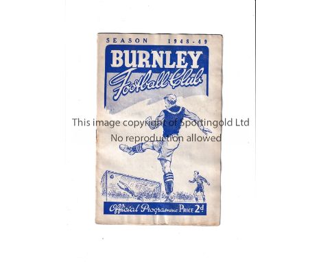 ARSENAL     Scarce programme for the away League match v Burnley 5/3/1949, slightly creased.      Generally good