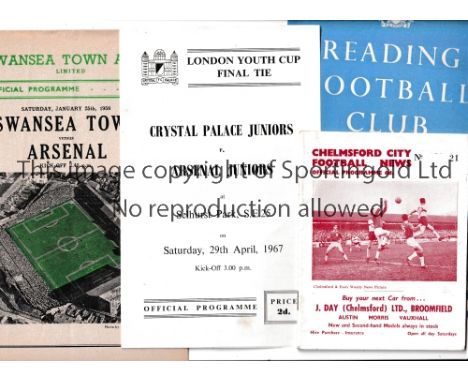 ARSENAL       Five away programmes v Tottenham Hotspur 16/2/1946, creased and worn, Reading 56/7 Southern Floodlight Cup S-F,