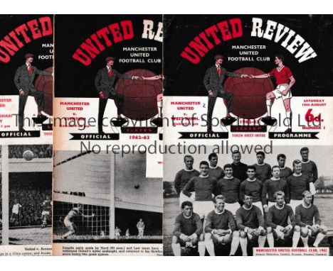 MANCHESTER UNITED      Twenty seven home programmes for season 1962/3, number 1 - 15 and 17 - 28. Five have tokens missing, W