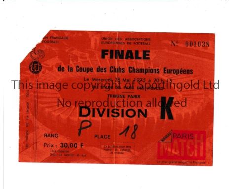 1975 EUROPEAN CUP FINAL / LEEDS UNITED V BAYERN MUNICH      Ticket with the top left corner removed on entry and a slight ver