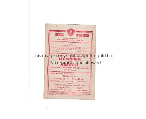 1947 LIVERPOOL V ARSENAL   Programme for the game at Liverpool on 25/12/47 in Arsenal's Championship season. Tiny score noted