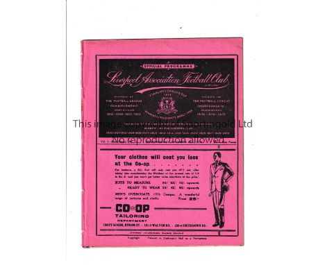 LIVERPOOL V ARSENAL 1935      Programme for the League match at Liverpool 25/12/1935 ex-binder.     Generally good