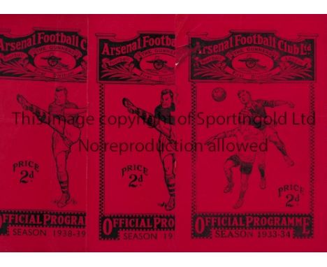ARSENAL      Three home programmes v  Wolves 24/3/34, Championship season, rusty staples removed, minor cover repair, slightl