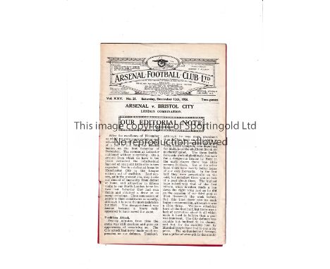 ARSENAL       Programme for the home London Combination match v Bristol City 12/12/1936.     Generally good