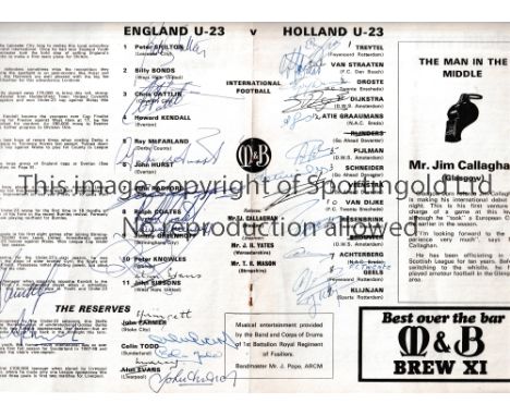 ENGLAND AND HOLLAND AUTOGRAPHS 1968      Programme for the U-23 International played at St Andrew's, Birmingham 13/11/1968, s