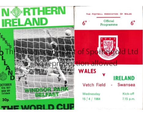 GEORGE BEST / FIRST AND LAST      Two programmes for Northern Ireland Internationals for Best's debut v Wales 15/4/1964 and h